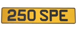 英国　ナンバープレート　250SPE　(スチール製/イエロー)