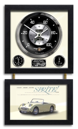 AUSTIN HEALEY "FROGEYE" SPRITE ILLUSTRATED CLOCK